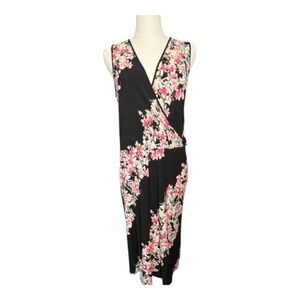 GUC White House Black Market black & pink floral sleeveless wrap dress | size 12